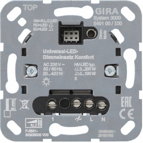 Gira 540100 Einsatz System 3000 Universal-LED-Dimmeinsatz Komfort