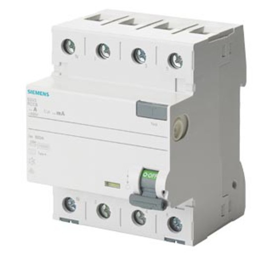 Siemens 5SV3344-6KL, FI-Schutzschalter, 4-polig, Typ A, In: 40 A, 30 mA, Un AC: 400 V