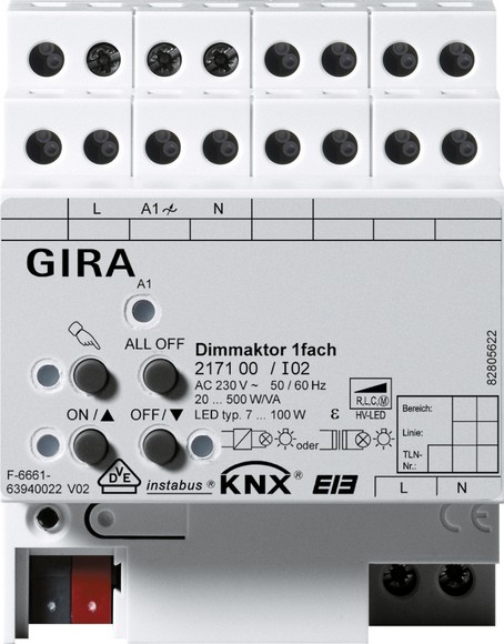 Gira 217100 Universal-Dimmaktor 1fach 500 W KNX/EIB REG