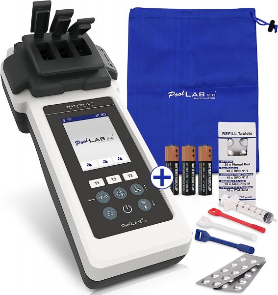 PoolLAB® 2.0 elektronischer Wassertester mit 70 Testtabletten