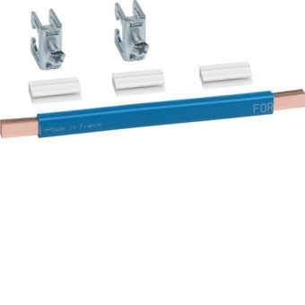Hager N75B CU-Schiene universZ 180x9x6mm 35mm² blau,lamelliert mit 2xKlemmen bis 35mm²