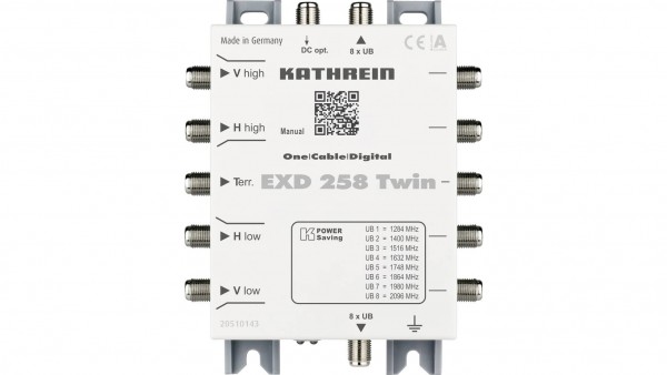 Kathrein EXD 258 Twin SAT Multischalter Kaskade Unicable Eingänge (Multischalter): 5 (4 SAT/1 terres